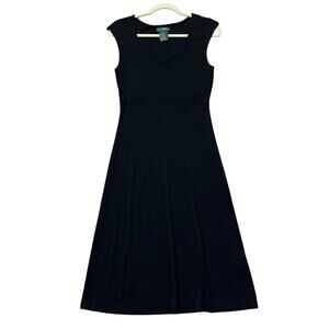 Lauren Ralph Lauren Classic Black Dress Cap Sleeves Stretch Knit Size Medium